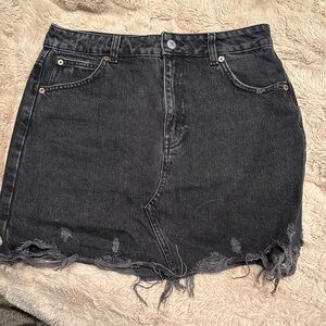 Topshop Charcoal black Distressed denim Jean Mini Skirt size 8
